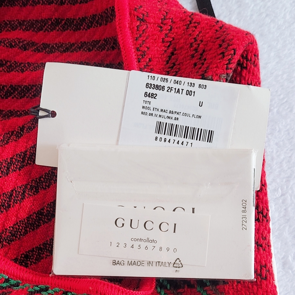 Authentic Gucci cauliflower embroidered houndstooth and stripe Wool tote bag - Picture 9 of 16